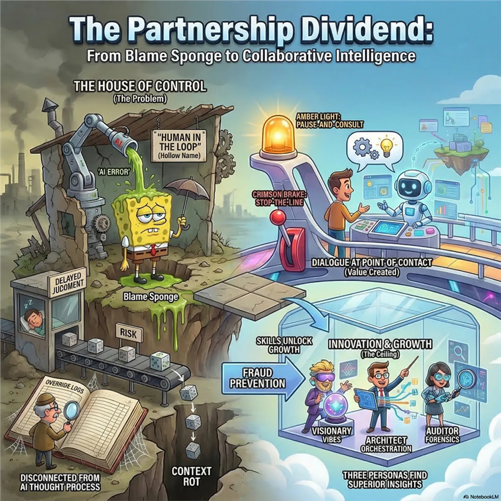 Illustrated map from the house of control to collaborative intelligence and partnership dividend.